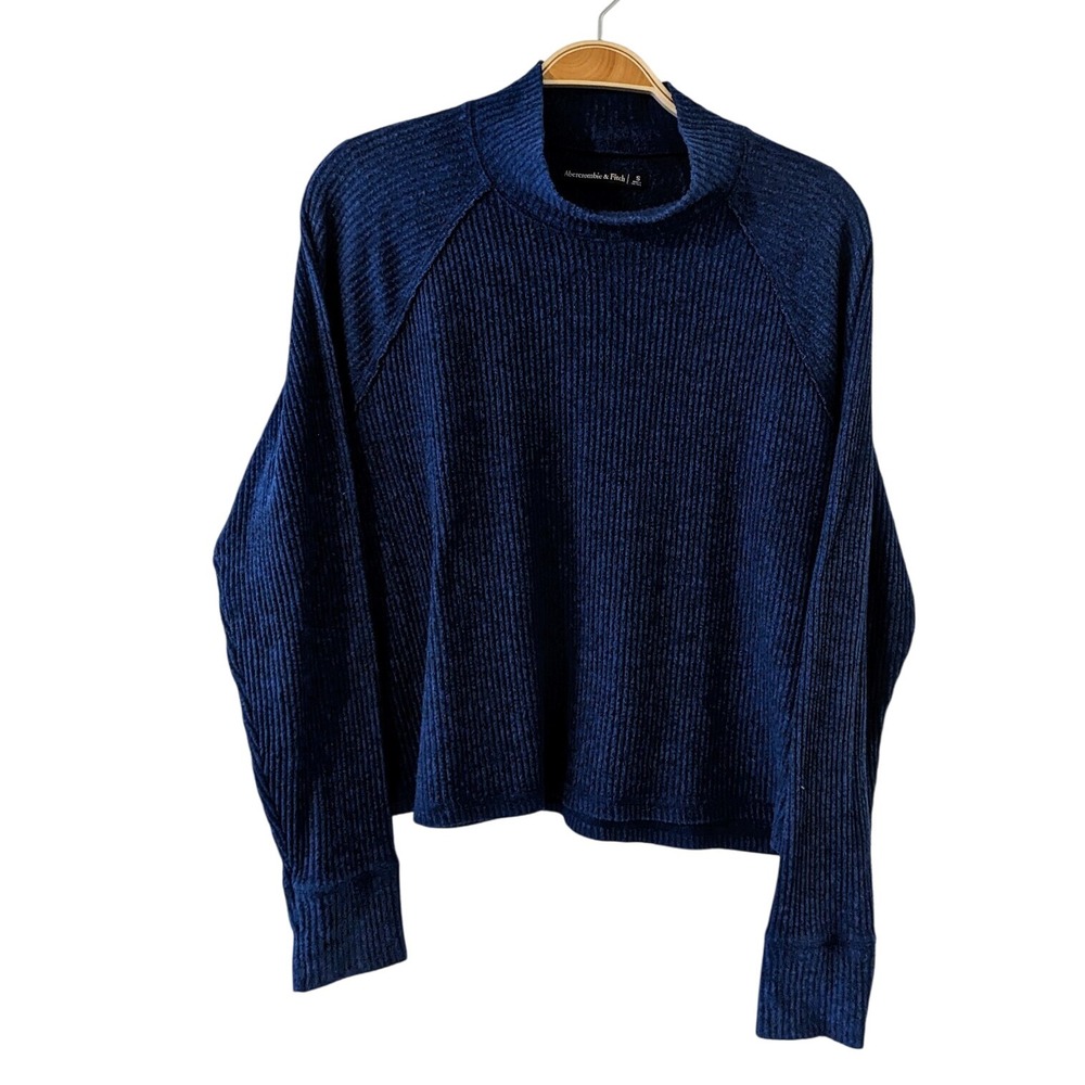 Abercrombie & Fitch‎ Blue Ribbed Knit Mock Neck Long Sleeve Top Small